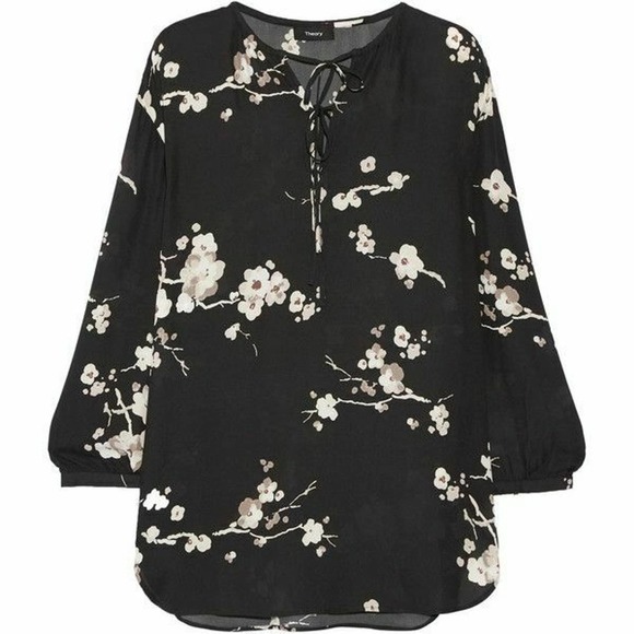 THEORY Alrik Floral Print Silk Blouse Top Chiffon - Picture 1 of 8